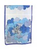 Premium Silk Feeling Blue Flower Print Scarf